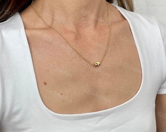 14K Yellow Gold  Love Knot Necklace, 18" Inch, Real Gold Necklace, Loveknot Necklace, Women