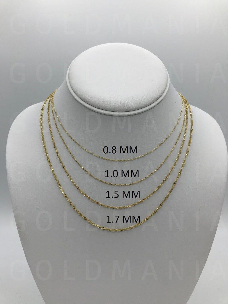 14K Solid Yellow Gold Singapore Chain Necklace 1624 Etsy