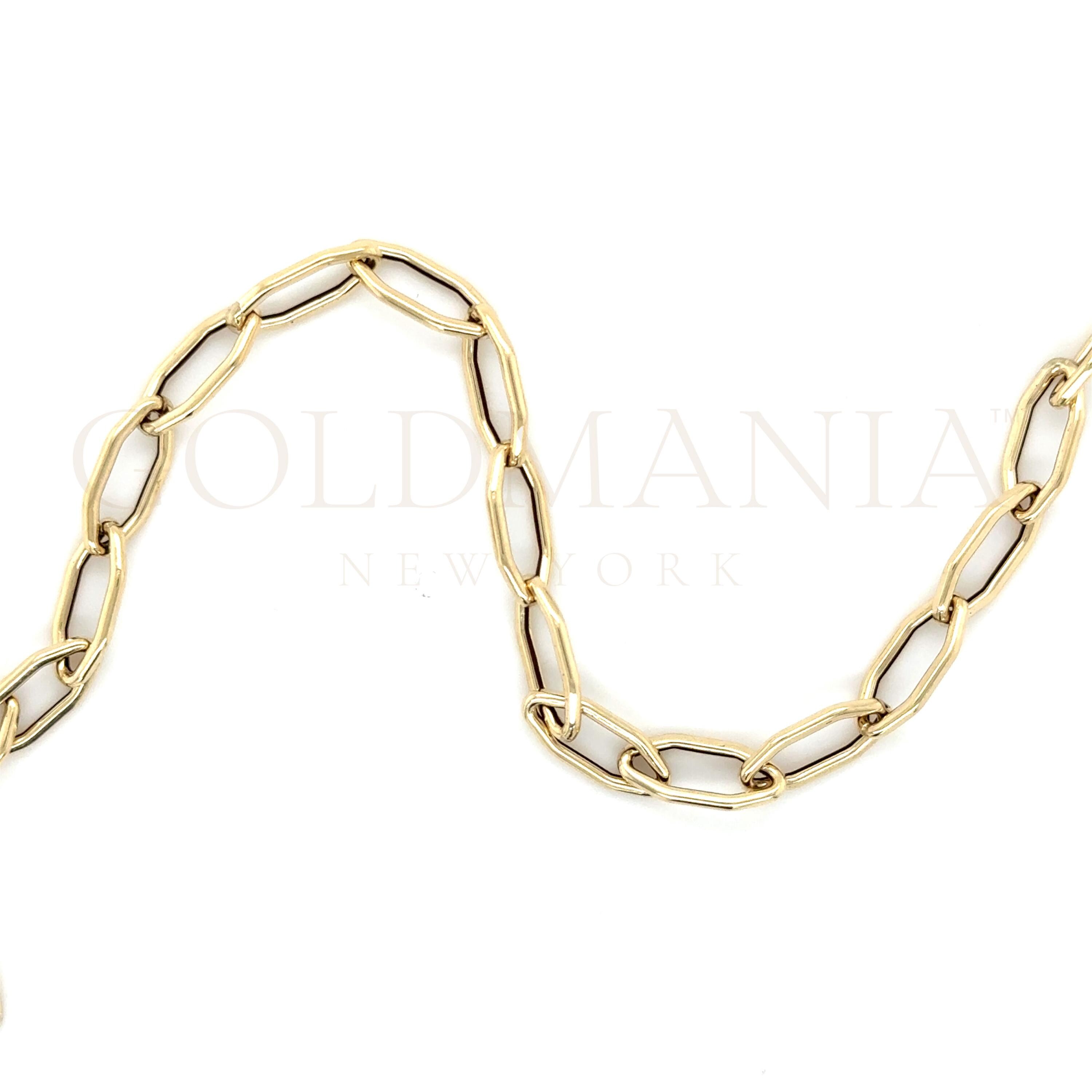 14K Yellow Gold Hexagon Link Bracelet, Geometric Chain, 7.25