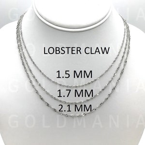 14K Solid White Gold Singapore Chain Necklace With Lobster Clasp, 1.5mm 1.7mm 2.1mm, 16" 18" 20" 24", Real Gold Chain, Women