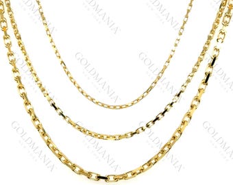 14K Solid Yellow Gold Cable Chain Necklace (1.4mm-2.5mm)