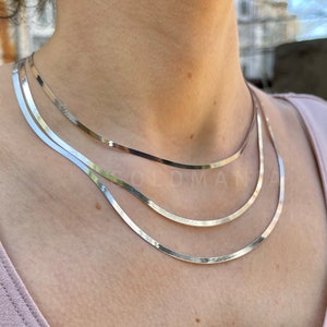 14K Solid White Gold Herringbone Necklace Chain, 16" 18" 20" Inch, 2.70mm, Real Gold Herringbone, Thin Gold Herringbone, Women Gold Chain