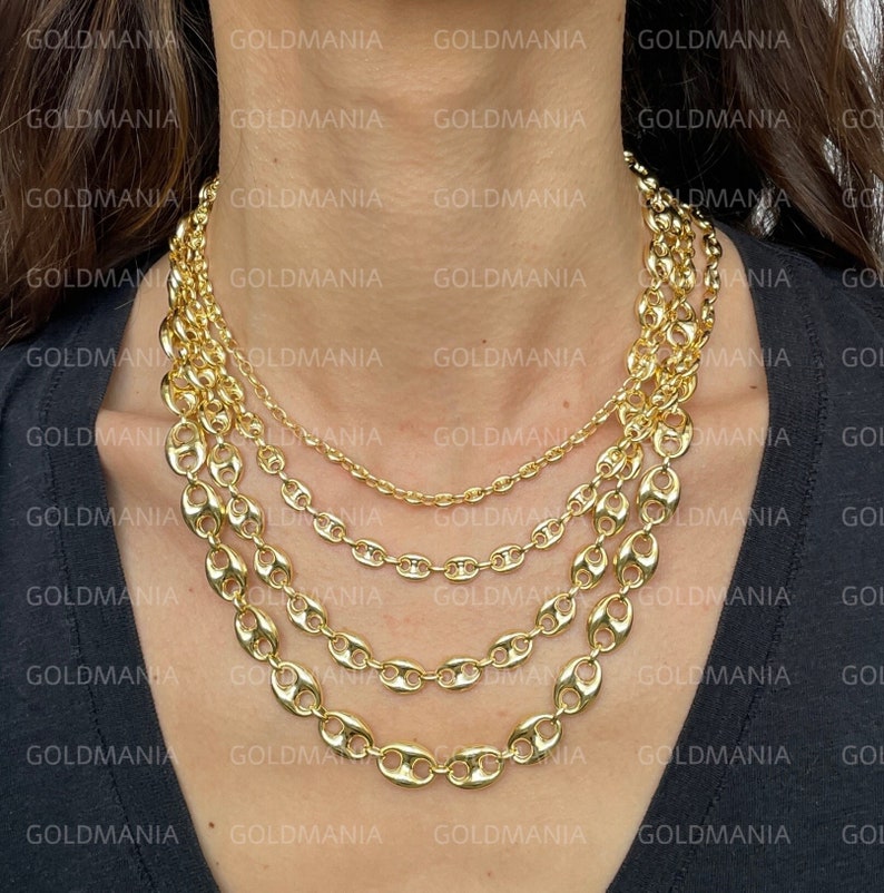 14K Gold Plated Bold Textured Mariner Link Chain Necklace