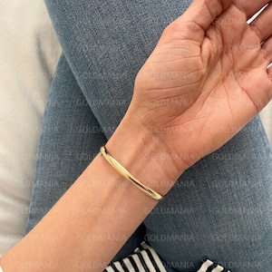 Bangle Bracelet 10K Yellow Gold, 7 Inch, 5mm Thick, Real Gold Bangle, Polished Gold Bangle, Women Gold Bracelet, Stackable image 5