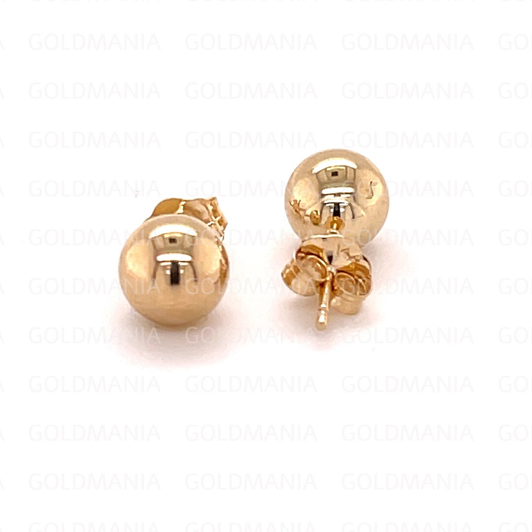14K Yellow Gold Ball Stud Earring Set, 3mm 4mm 5mm 6mm 7mm 8mm 10mm Thick, Real Gold Studs, Gold
