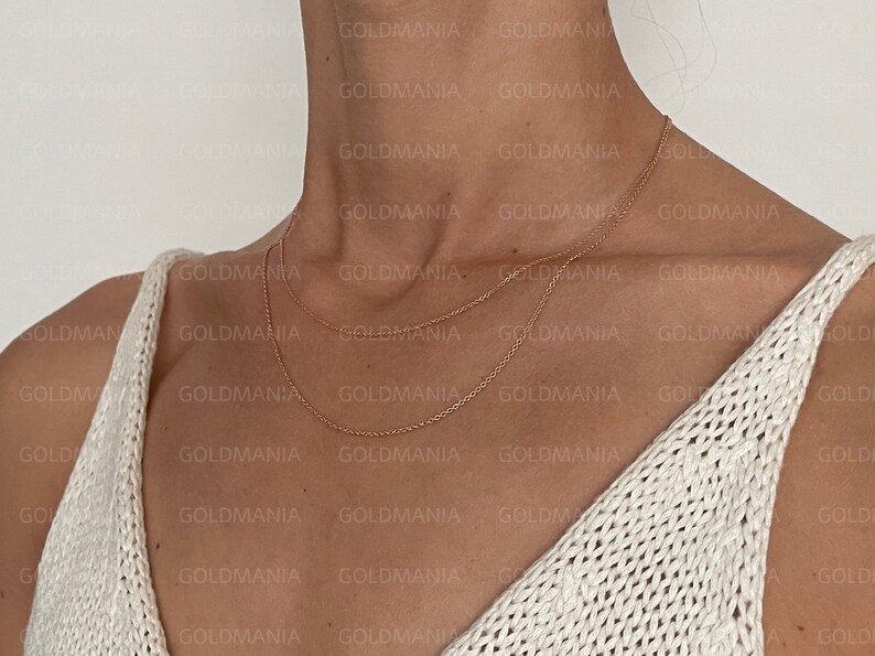 14K Solid Rose Gold Round Link Chain Necklace: Thin Real Gold 16-20” image 3