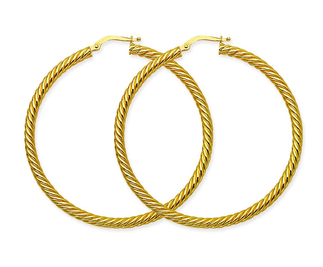 Buy 14K Yellow Gold Twist Rope Hoop Earring Set, 3mm Thick, 25mm