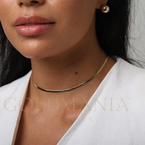 14K Solid Yellow Gold Herringbone Choker Necklace, Real Gold Flat Chain for Women, 14&quot; Inch, Gold Jewelry Gift