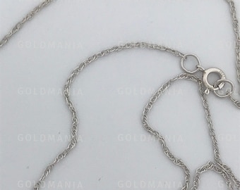 10K Weißgold Seil-Ketten-Halskette: dünne zierliche Art, 1 mm