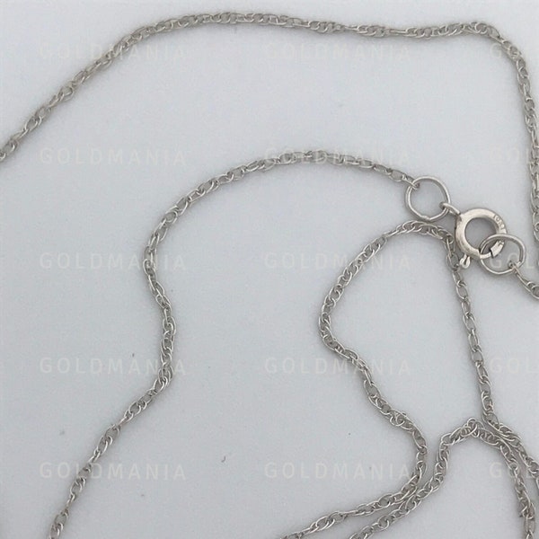 10K Solid White Gold Thin Rope Chain Necklace Women, 16" 18" Inch, 1 mm Thick, Dainty Gold Chain, Delicate Gold Chain, 10K Rope Chain