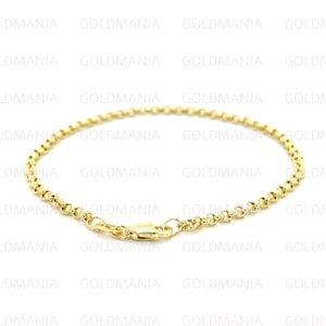 14K Yellow Gold Rolo Link Bracelet, 7" Inch, 2.4mm Thick, Real Gold Bracelet, Yellow Gold Bracelet, Round Link Bracelet, Thin Gold Bracelet
