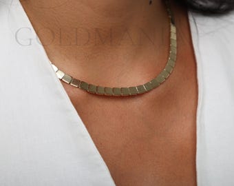 6 mm 光沢のあるスクエアリンクチェーンネックレス 本物の 14K