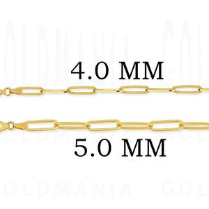 14K Gold Paperclip Necklace, 14K Yellow Gold Perperclip Link Chain Necklace, 16-30&quot; Inch, 4 mm 5 mm Think, Real Gold Necklace, Women Chain