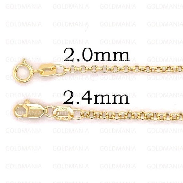 Collana a catena Rolo a maglie rotonde in oro 14K, 14" 16" 18" 20" 22" 24" 30", 2mm 2.4mm, vera catena d'oro, catena d'oro sottile, catena Belcher, donne