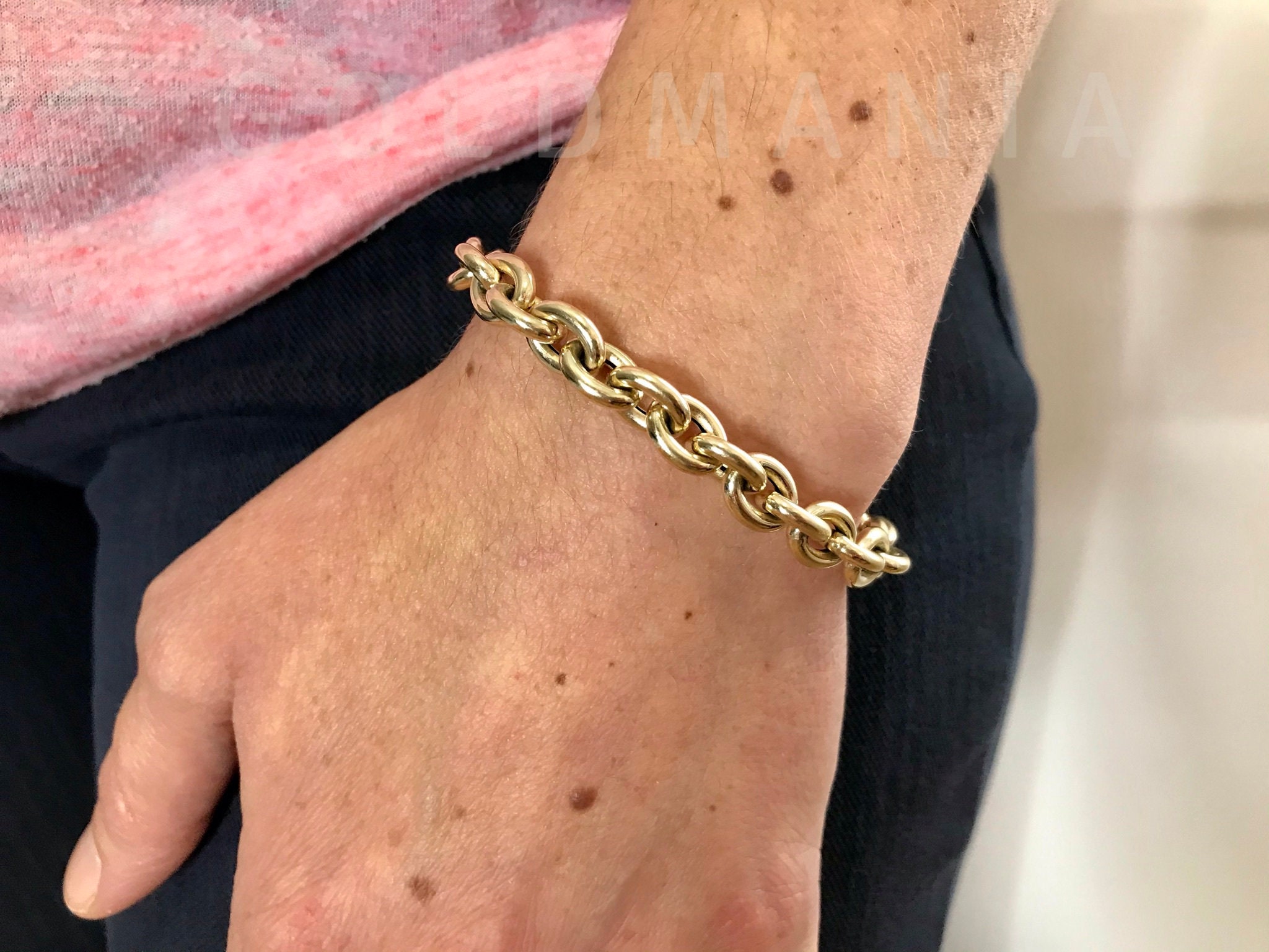 14K Yellow Gold Oval Link Rolo Bracelet 