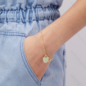 14K Gold Toggle Bracelet, Heart Charm Bracelet, Heart Tag Bracelet, Engravable Bracelet, Real Gold Bracelet, 7.5&quot;, Women Gold Bracelet