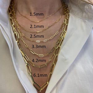 14K Real Gold Paperclip Chain Necklace For Women, Rectangle Link Chain - 16" To 38” Inch, 1.25mm To 6.10mm, Dainty to Bold Gold Jewelry