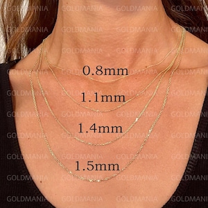 14K Solid Gold Cable Link Chain Necklace, Real Gold Chain, 16-30&quot;, 0.8 mm, 1.1 mm, 1.4 mm, 1.5 mm, Women Gold Chain, Thin Gold Chain