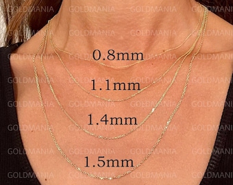 18K Solid Gold Diamant Geschnitten Kabel Kettenhalskette Gelb Rose Weißgold Farbe, 0,72 Mm 0,84 Mm 0,95 Mm 1,30 Mm Oval Kabel-Gliederkette Für Sie / Ihn - Österreich