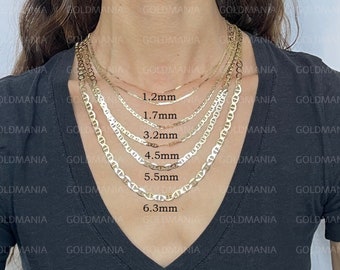 14K Solid Yellow Gold Mariner Link Chain Necklace (1.2-6.3mm)