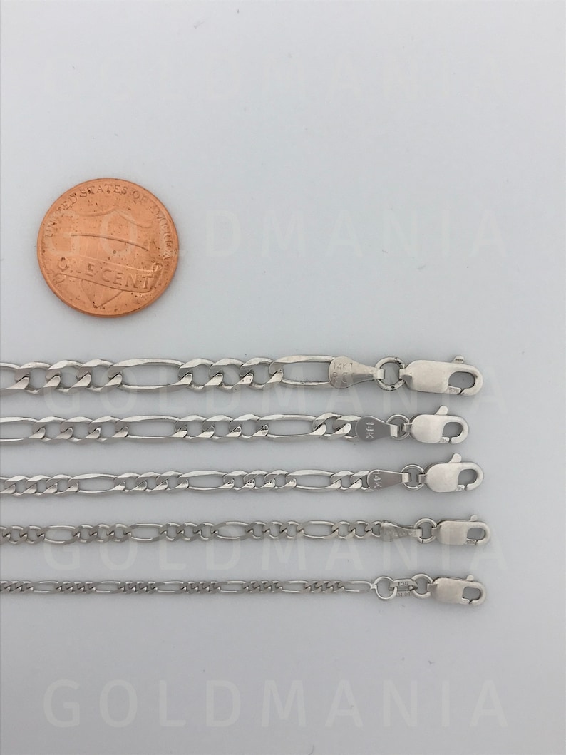 14K Solid White Gold Figaro Chain Necklace Women Etsy