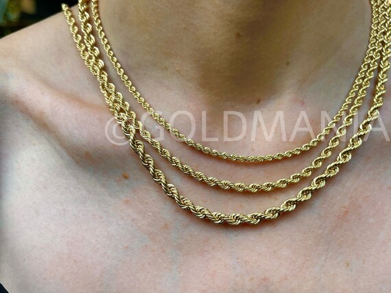 14K Yellow Gold Rope Chain Necklace 18 