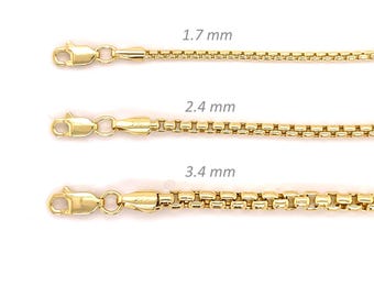 Collar con cadena redonda de oro macizo de 10 quilates (1,7 mm-3,4 mm)