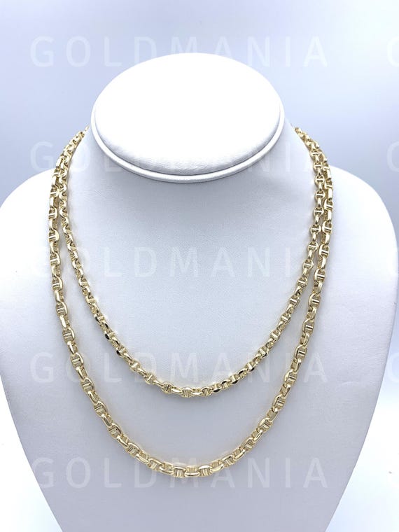 14K Gold Anchor Necklace, Real Yellow Gold Chain For Women and Men, Puffed Anchor Links, 4.5mm 5mm Thick, 20" 22" 24" Inch