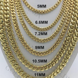 14K Yellow Gold Miami Cuban Link Chain Necklace, 18&quot; 20&quot; 22&quot; 24&quot; 26&quot; 28&quot; Inch, 4mm To 11mm Thick, Real Gold Cuban, Men Women