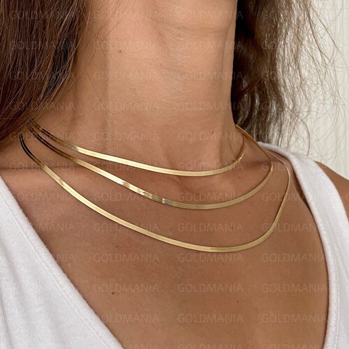 14K Solid Yellow Gold Herringbone Chain 