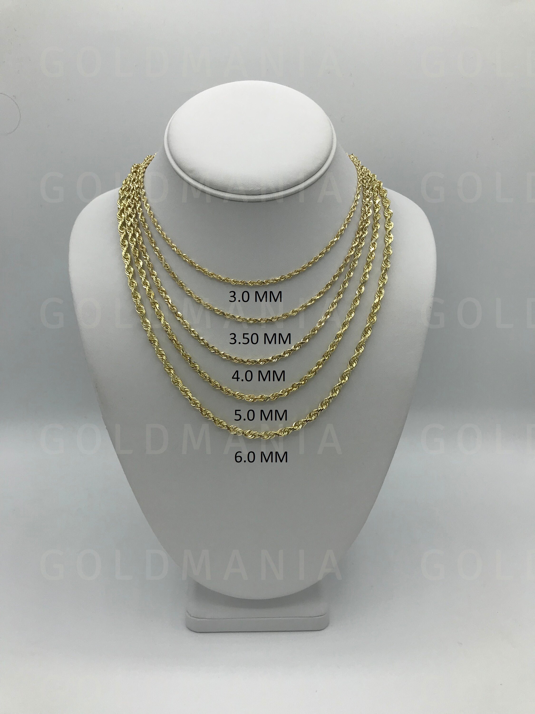 14K Solid Yellow Gold Diamond Cut Rope Chain Necklace - Etsy