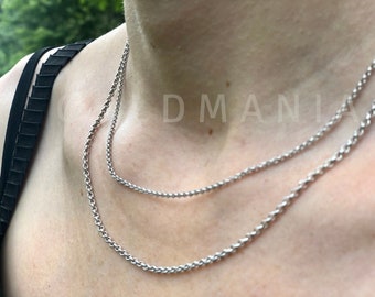 Collar de cadena Rolo de oro blanco de 14 quilates: eslabones redondos de 2 mm o 2,4 mm (16-30”)