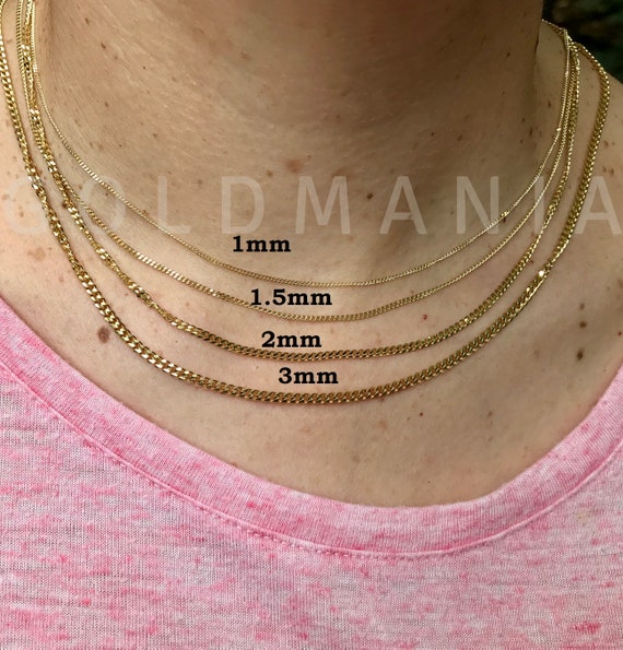 Solid 14K Yellow Gold Thin Curb Chain 
