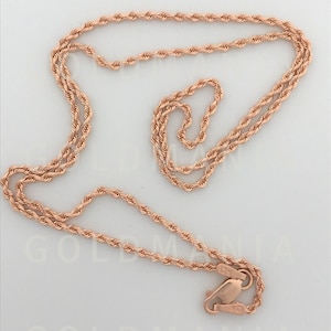 Rope Chain 14K Rose Gold, Solid Gold Rope Chain, Rose Gold Rope Necklace, 16&quot; 18&quot; 20&quot; 24&quot; Inch, 1.50 mm 2.50 mm Thick