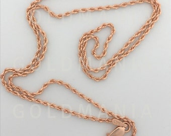 14K Solid Rose Gold Diamond Cut Rope Chain Necklace, 16" 18" 20" 24" Inch, 1.50mm 2.50mm Thick, Real Rose Gold Chain, Pink Gold Chain, Women