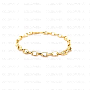 14K Yellow Gold Oval Rolo Chain Bracelet - Belcher Style, 7 Inch 4.6mm Links