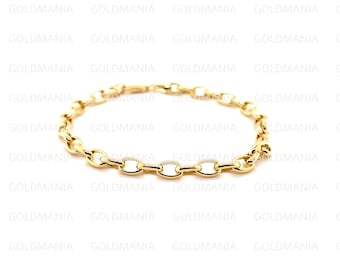 14K Yellow Gold Oval Rolo Chain Bracelet - Belcher Style, 7 Inch 4.6mm Links