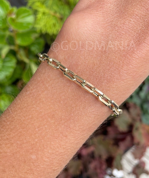 14K Yellow Gold Cable Link Chain Bracelet 7.50 Inch 4.2mm Thick Real Gold Bracelet Thick Gold Bracelet Women Bracelet