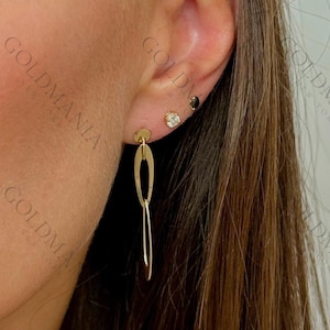 14K Yellow Gold Elongated Oval Links Drop Earrings, Real Gold Earrings, Dangle Earrings, Dangling Earrings, Real Gold Earrings, Women