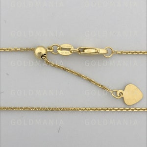 10K Solid Gold Adjustable Cable Link Chain Necklace, 22&quot; Inch, 1 mm Thick, Real Gold Chain, Yellow Gold, White Gold, Women Gold Chain