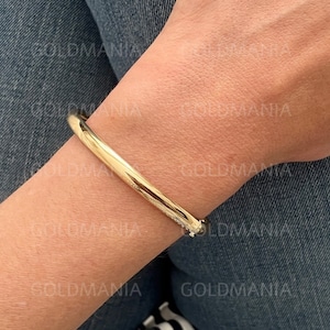 Bangle Bracelet 10K Yellow Gold, 7 Inch, 5mm Thick, Real Gold Bangle, Polished Gold Bangle, Women Gold Bracelet, Stackable image 1