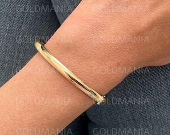 Bangle Bracelet 10K Yellow Gold, 7" Inch, 5mm Thick, Real Gold Bangle, Polished Gold Bangle, Women Gold Bracelet, Stackable