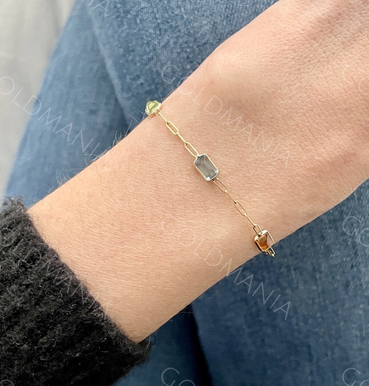 Pulsera De Piedras Preciosas Vintage De Oro Amarillo Macizo De 14 Quilates Con Granate Natural, Topacio, Amatista, Peridoto Y Citrino. Más De 8