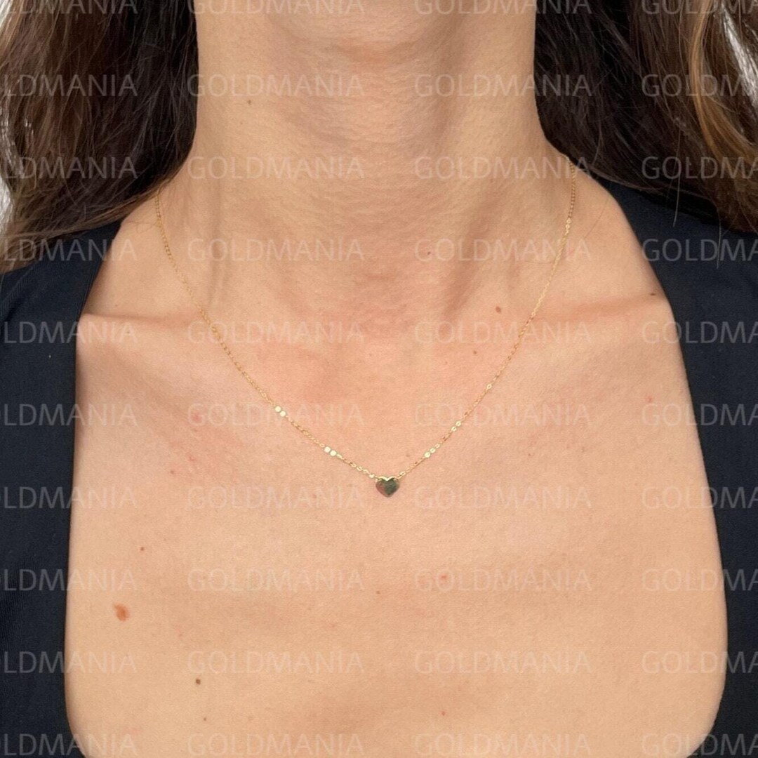 Ciondolo Tubo Cuore In Oro 14K Su Collana Corda 45,7 Cm - Gioiello Per Lei, Finitura Lucida, 1.3g