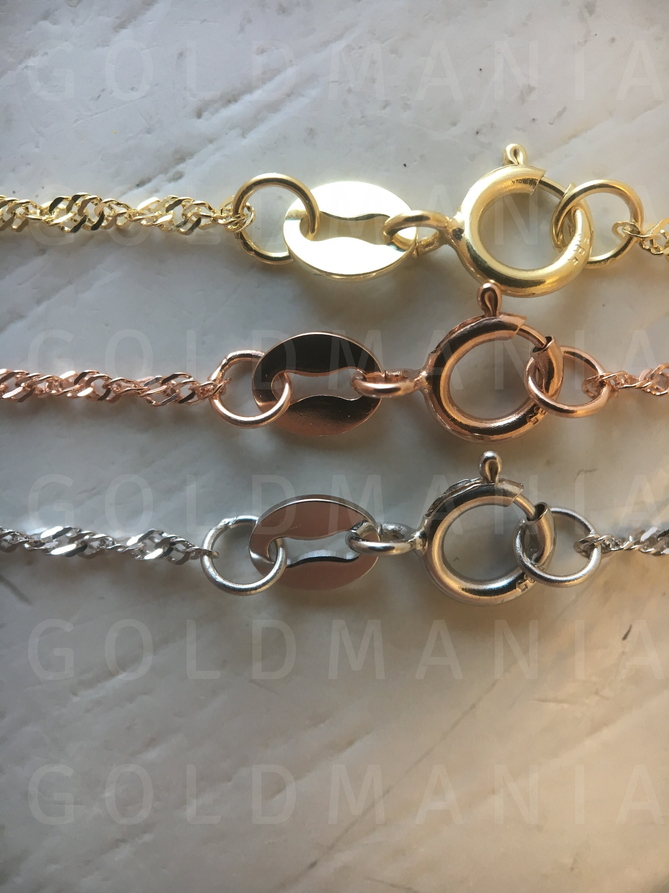 14K Solid Gold Singapore Twist Chain Necklace: Yellow White or Rose ...