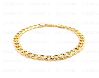 14K Yellow Gold Curb Link Chain Bracelet, 8" 6.2mm Thick