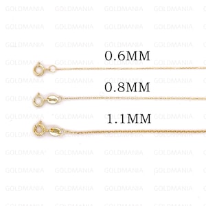 14K Solid Yellow Gold Diamond Cut Cable Link Chain Necklace, 16&quot; To 24&quot;, 0.6 mm 0.8 mm 1.1 mm, Delicate Gold Chain, Thin Gold Chain, Women