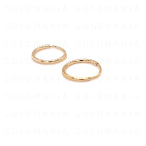 10K Yellow Gold Small Hoop Earrings: Thin Endless Hoops, 15mm