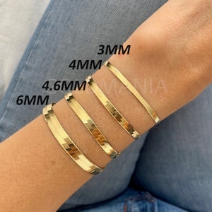 14K Solid Yellow Gold Herringbone Chain Bracelet, Real Gold Bracelet For Women, 7&quot; 8&quot;, 3mm 4mm 4.6mm 6mm Thick,  Shiny Flat Gold Bracelet