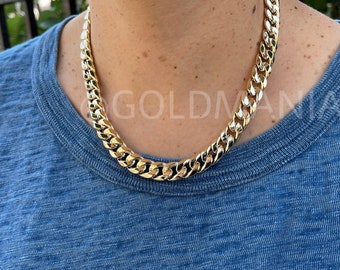 Collana Con Catena Cubana In Vero Oro Massiccio 14 Carati, Collana - Foto 13